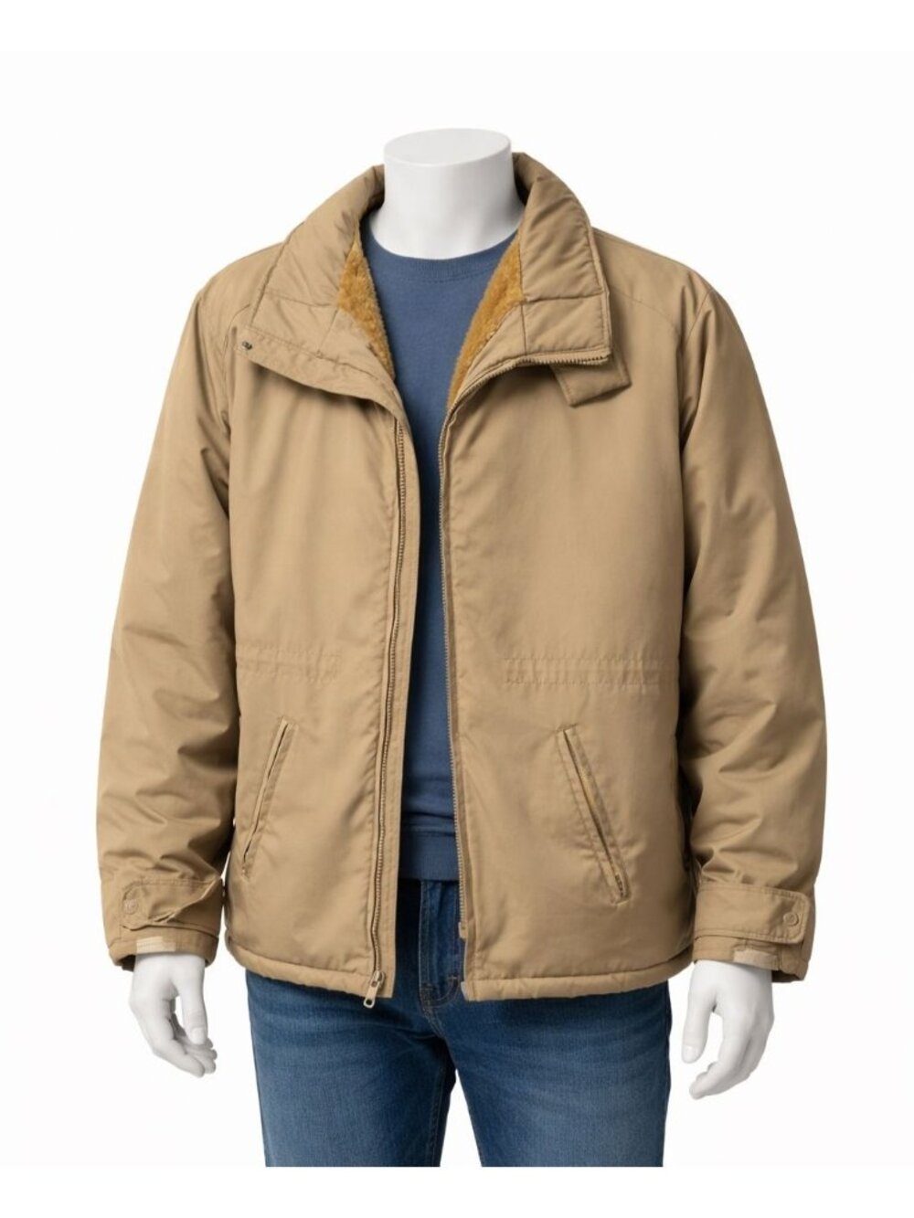 Golden Fleece Coat Mens Size XL Tan Zippered Lined Outerwear Classic USA Vintage